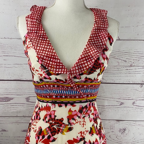 SALONI Floral Mix Print Silk Ruffle Dress - Picture 3 of 7